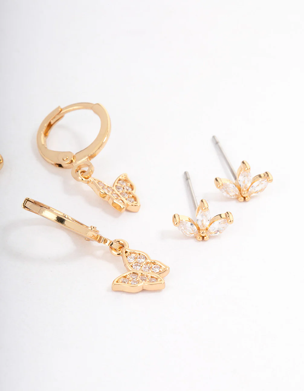 Gold Plated Cubic Zirconia Butterfly Huggie Earrings Pack - Image 2