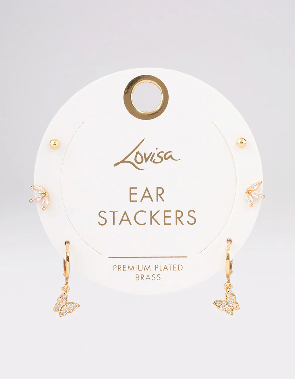 Gold Plated Cubic Zirconia Butterfly Huggie Earrings Pack - Image 3