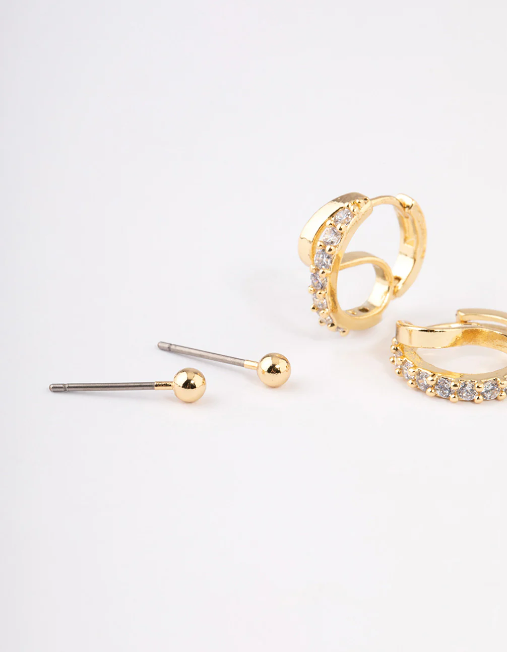 Gold Plated Brass Cubic Zirconia Double Hoop Earrings Pack - Image 2