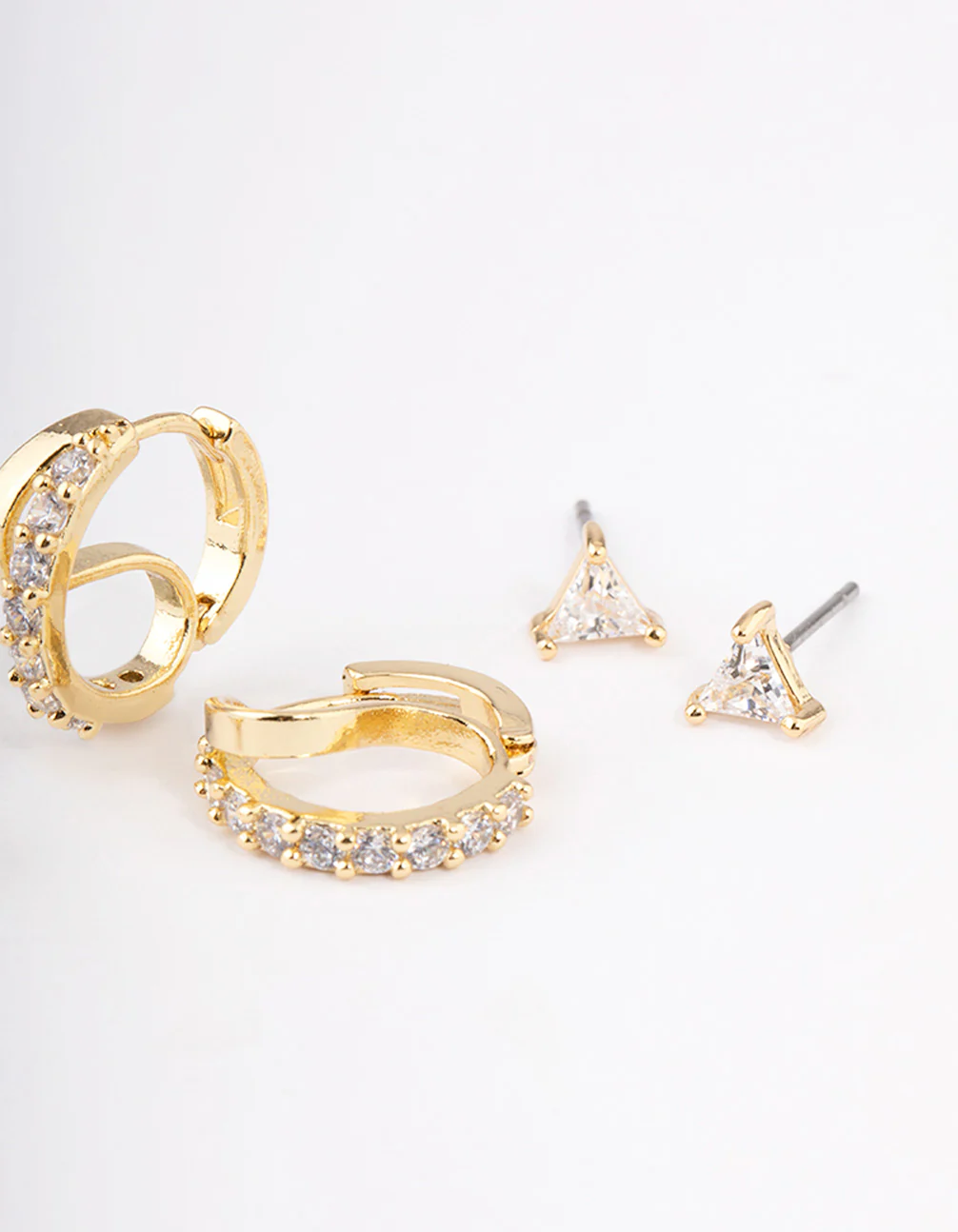 Gold Plated Brass Cubic Zirconia Double Hoop Earrings Pack - Image 3