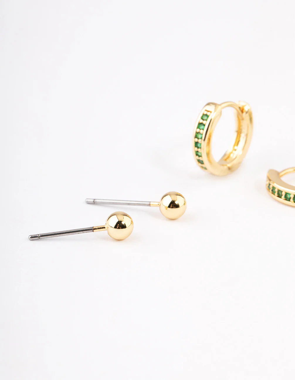 Gold Plated Brass Cubic Zirconia Marquise Stud & Hoop Earrings Pack - Image 2