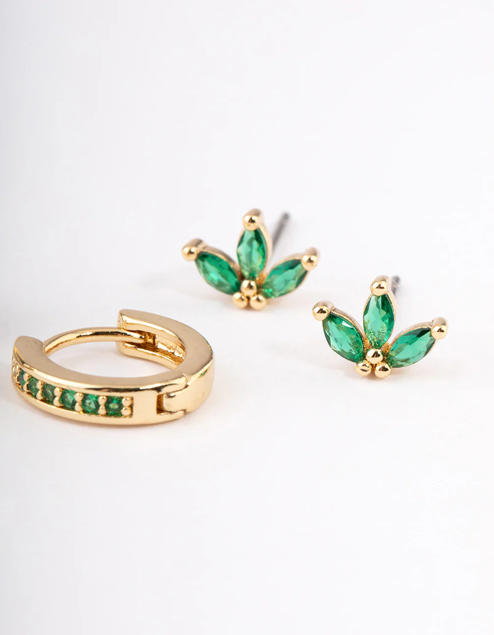 Gold Plated Brass Cubic Zirconia Marquise Stud & Hoop Earrings Pack - Image 3