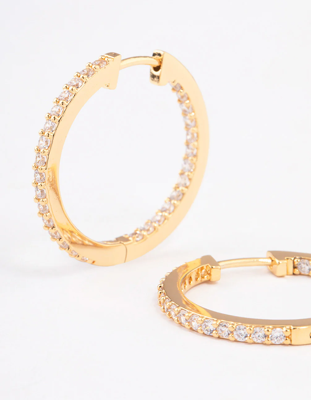 Gold Plated Brass Cubic Zirconia Pave Huggie Earrings - Image 2