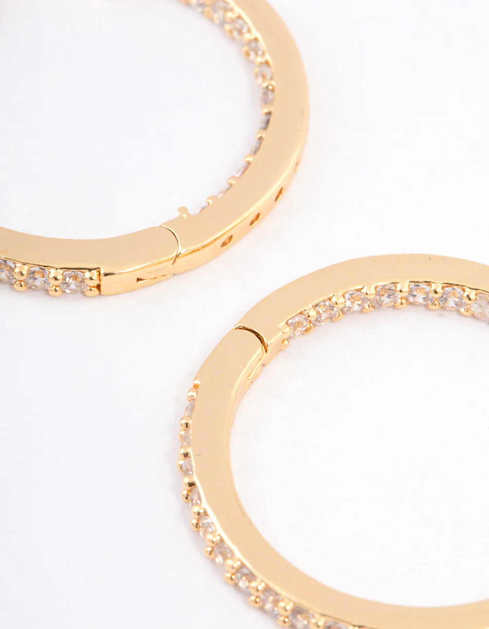 Gold Plated Brass Cubic Zirconia Pave Huggie Earrings - Image 3