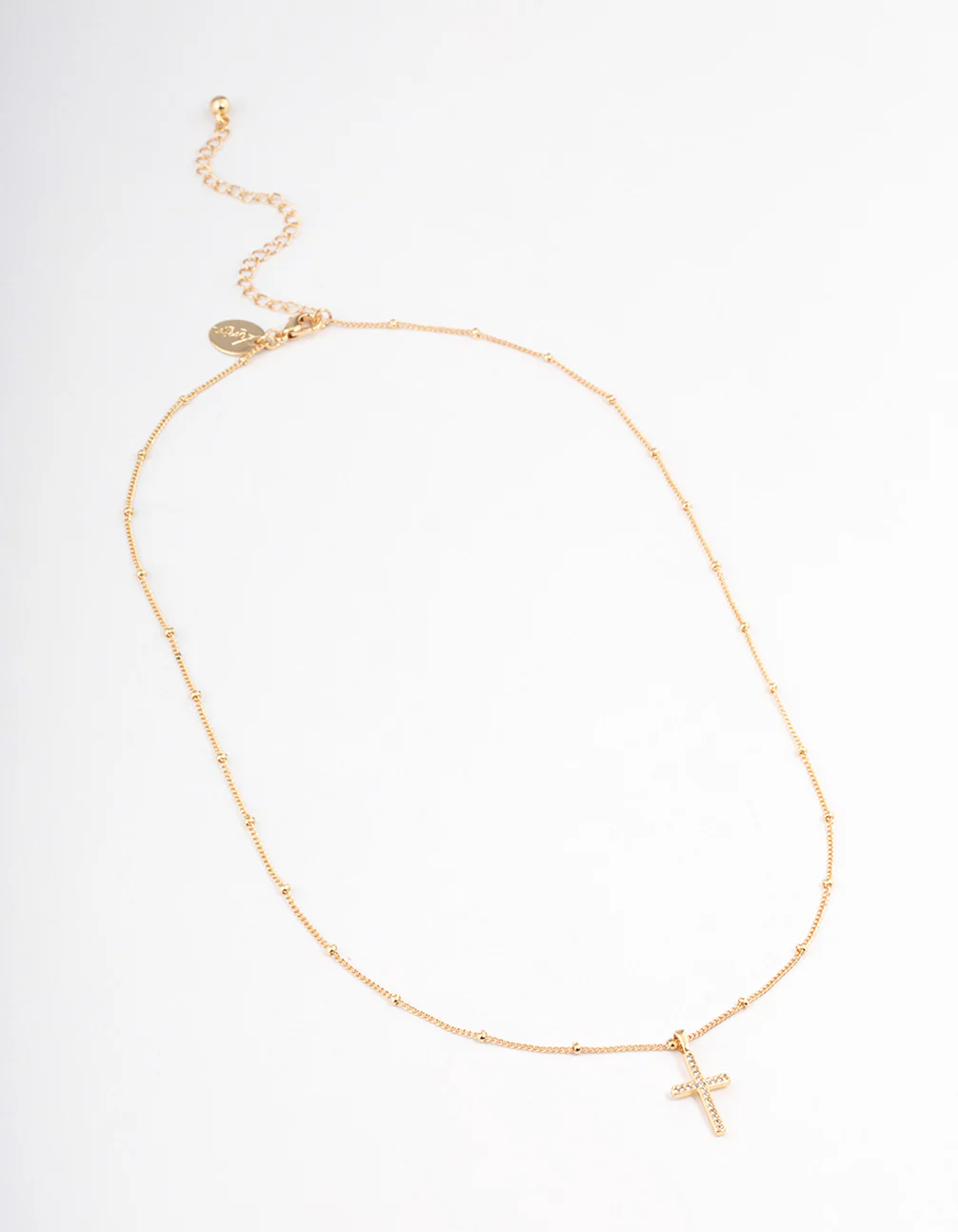Gold Plated Brass Cubic Zirconia Paved Cross Necklace - Image 2