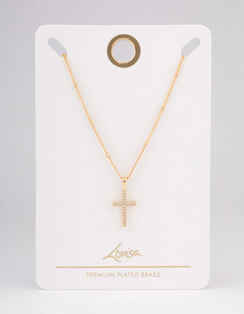 Gold Plated Brass Cubic Zirconia Paved Cross Necklace - Image 3