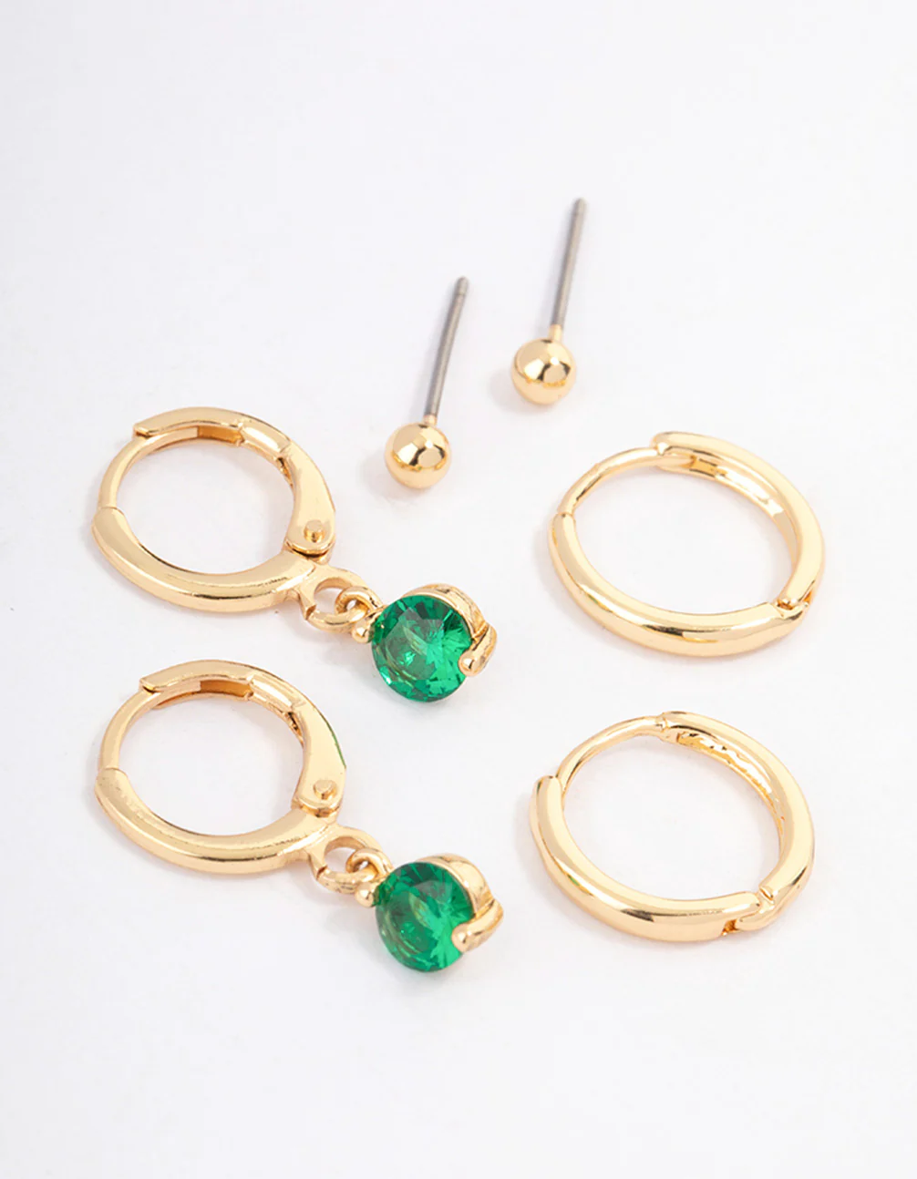 Gold Plated Brass Cubic Zirconia Round Cut Huggie Earrings Pack