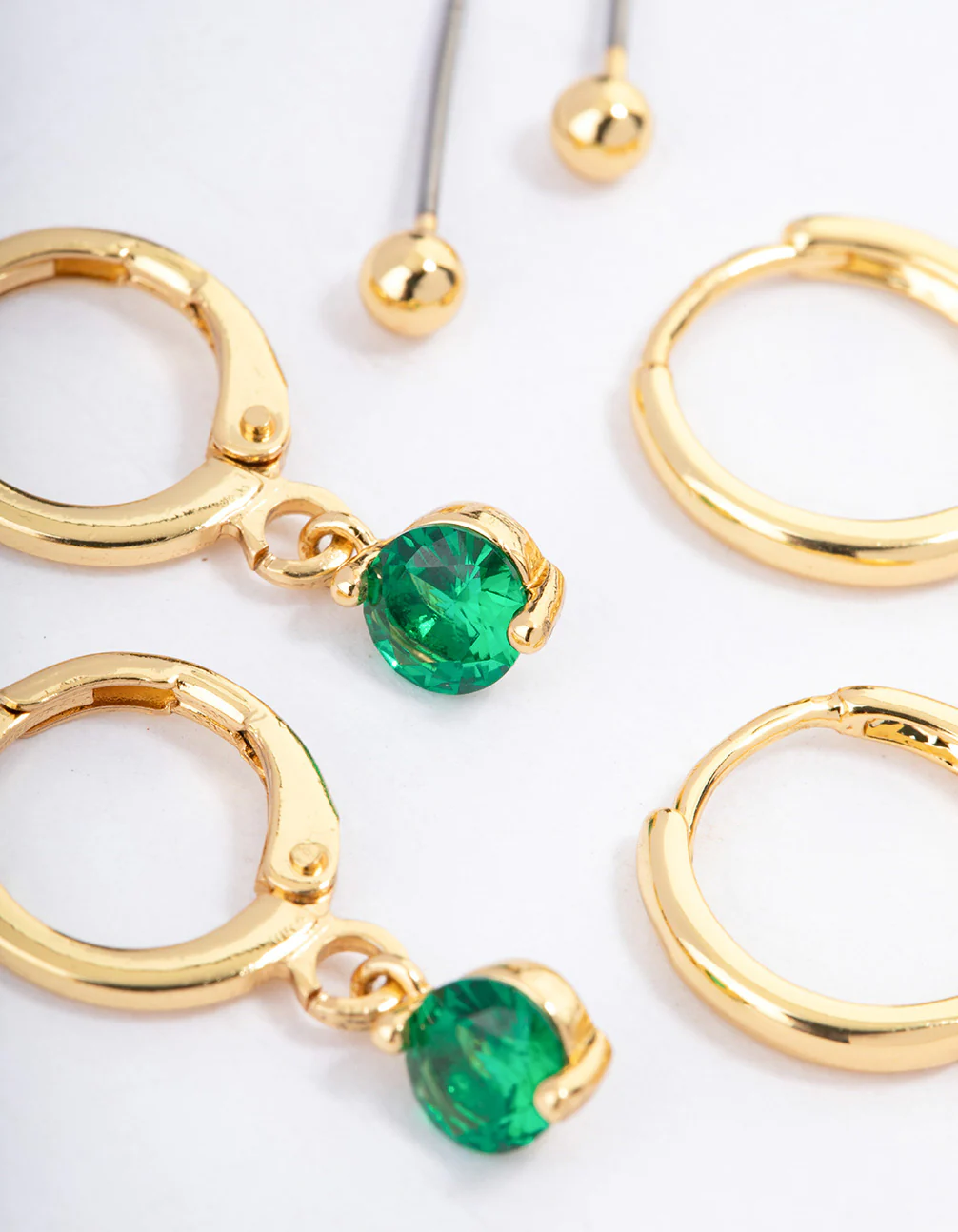 Gold Plated Brass Cubic Zirconia Round Cut Huggie Earrings Pack - Image 2