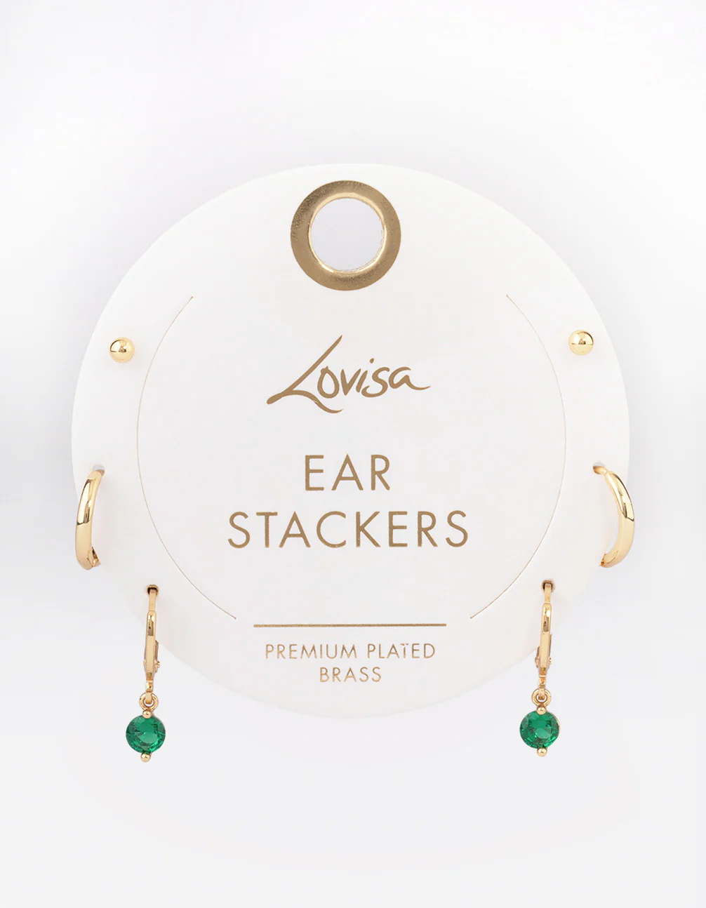 Gold Plated Brass Cubic Zirconia Round Cut Huggie Earrings Pack - Image 3