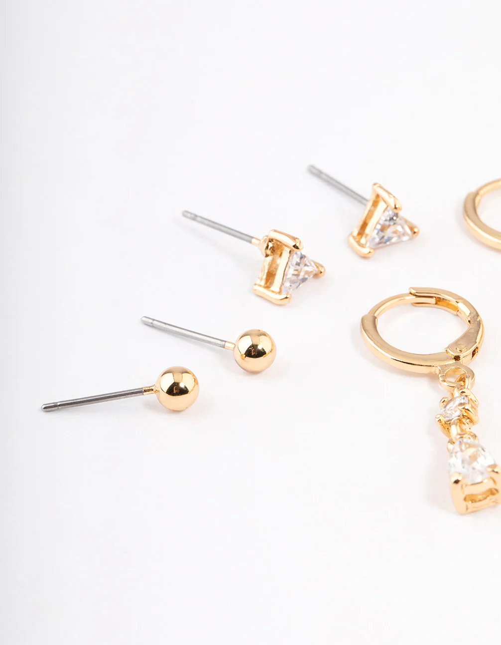 Gold Plated Brass Cubic Zirconia Triangle & Drop Earrings Pack - Image 2