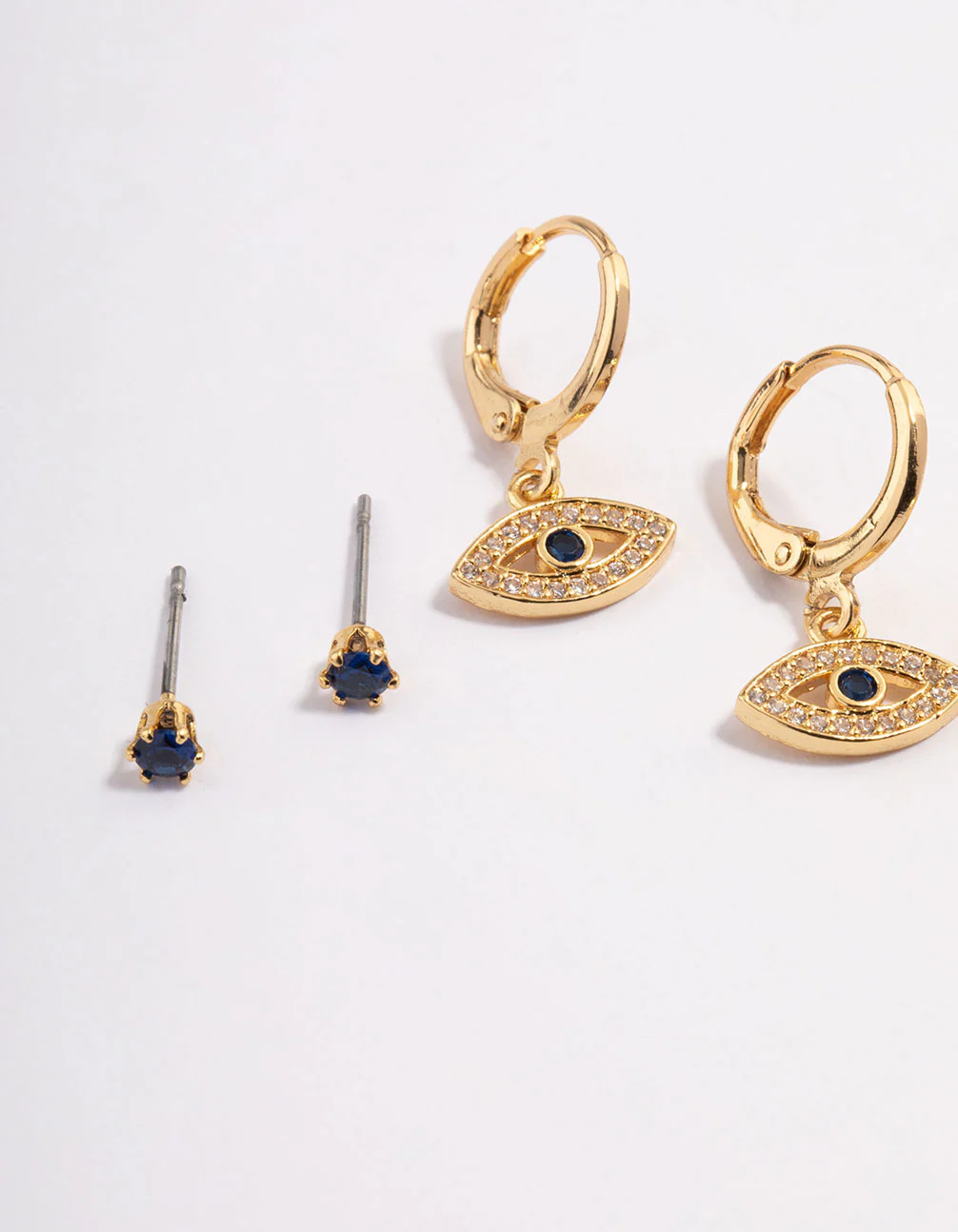 Gold Plated Brass Double Evil Eye Earrings Pack - Image 2