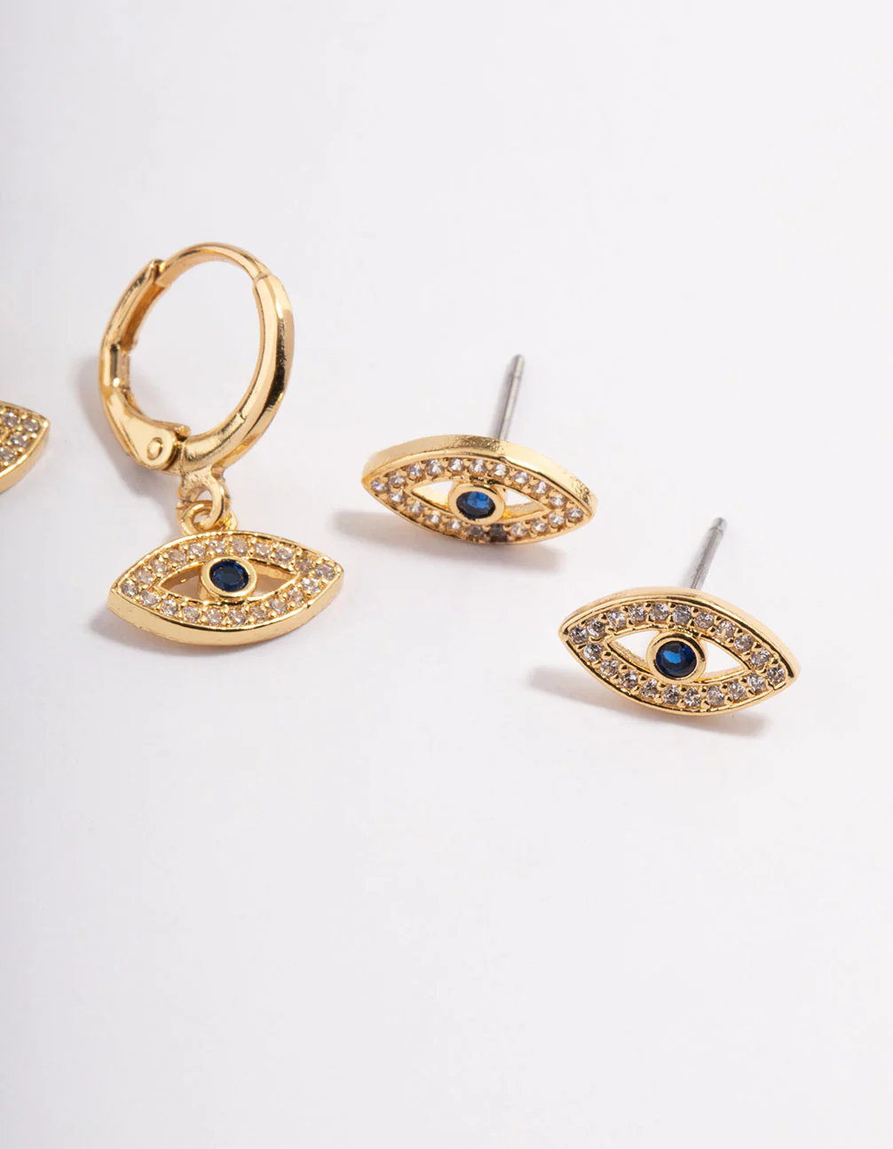 Gold Plated Brass Double Evil Eye Earrings Pack - Image 3