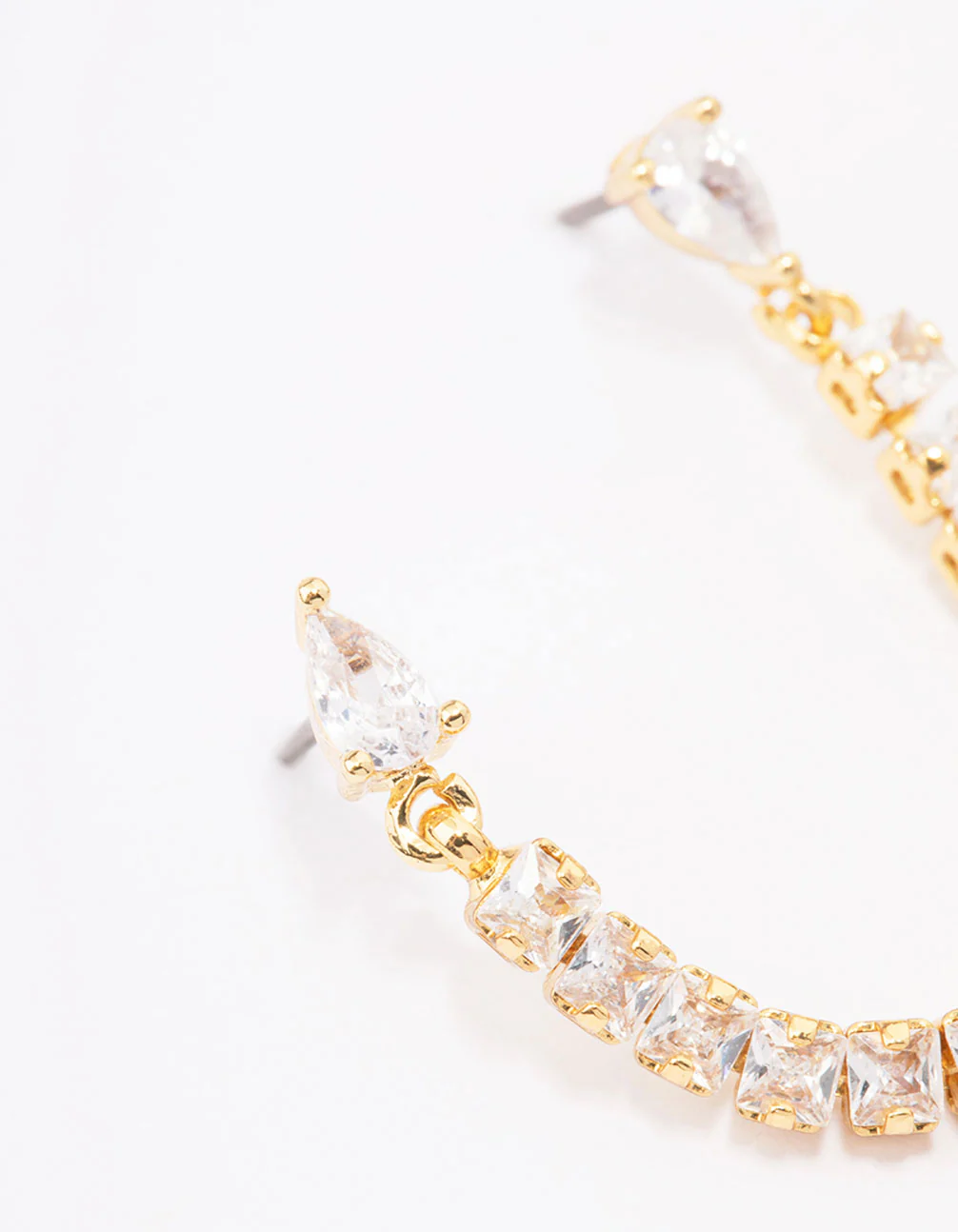 Gold Plated Brass Double Cubic Zirconia Chain Stud Earrings - Image 2