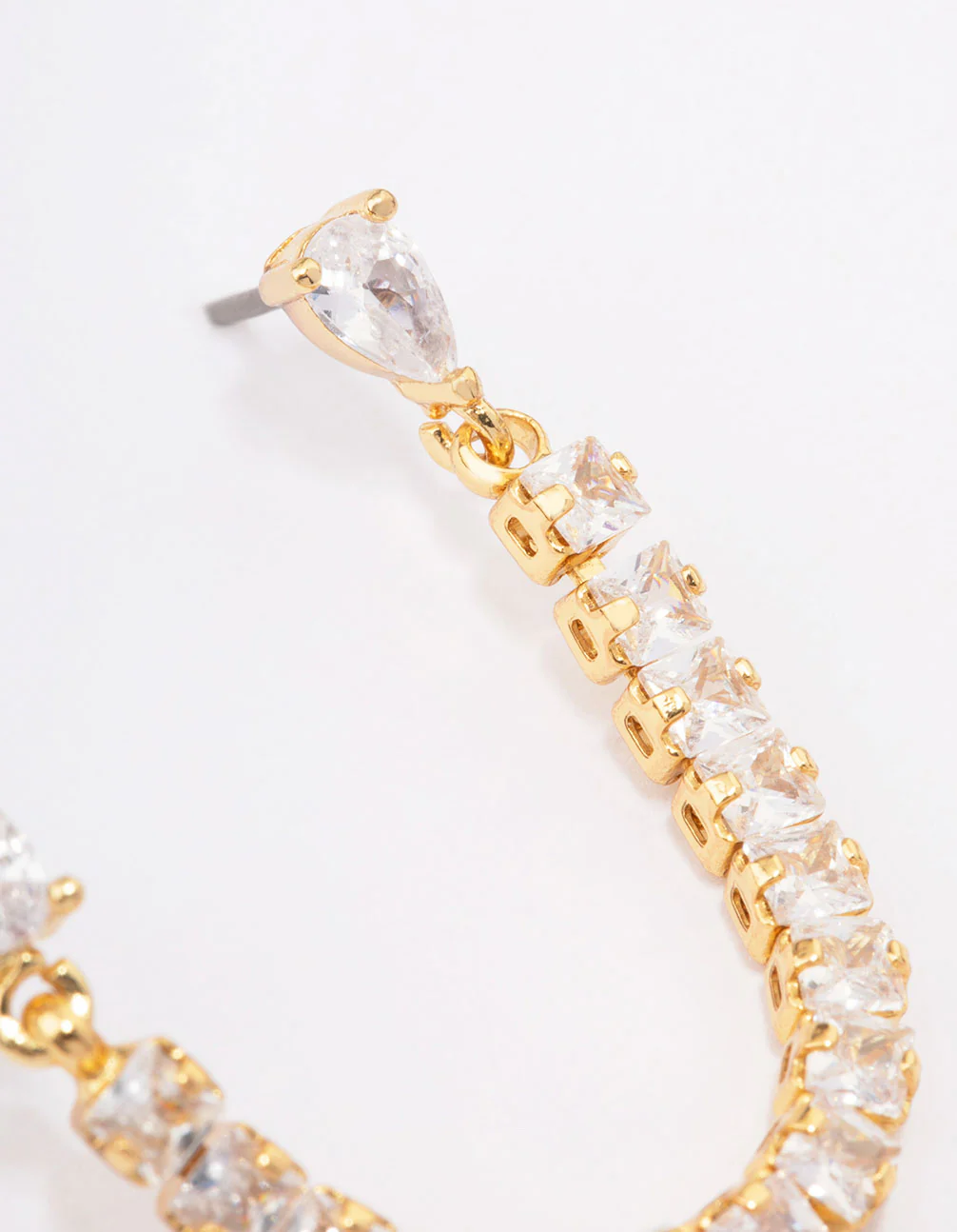 Gold Plated Brass Double Cubic Zirconia Chain Stud Earrings - Image 3