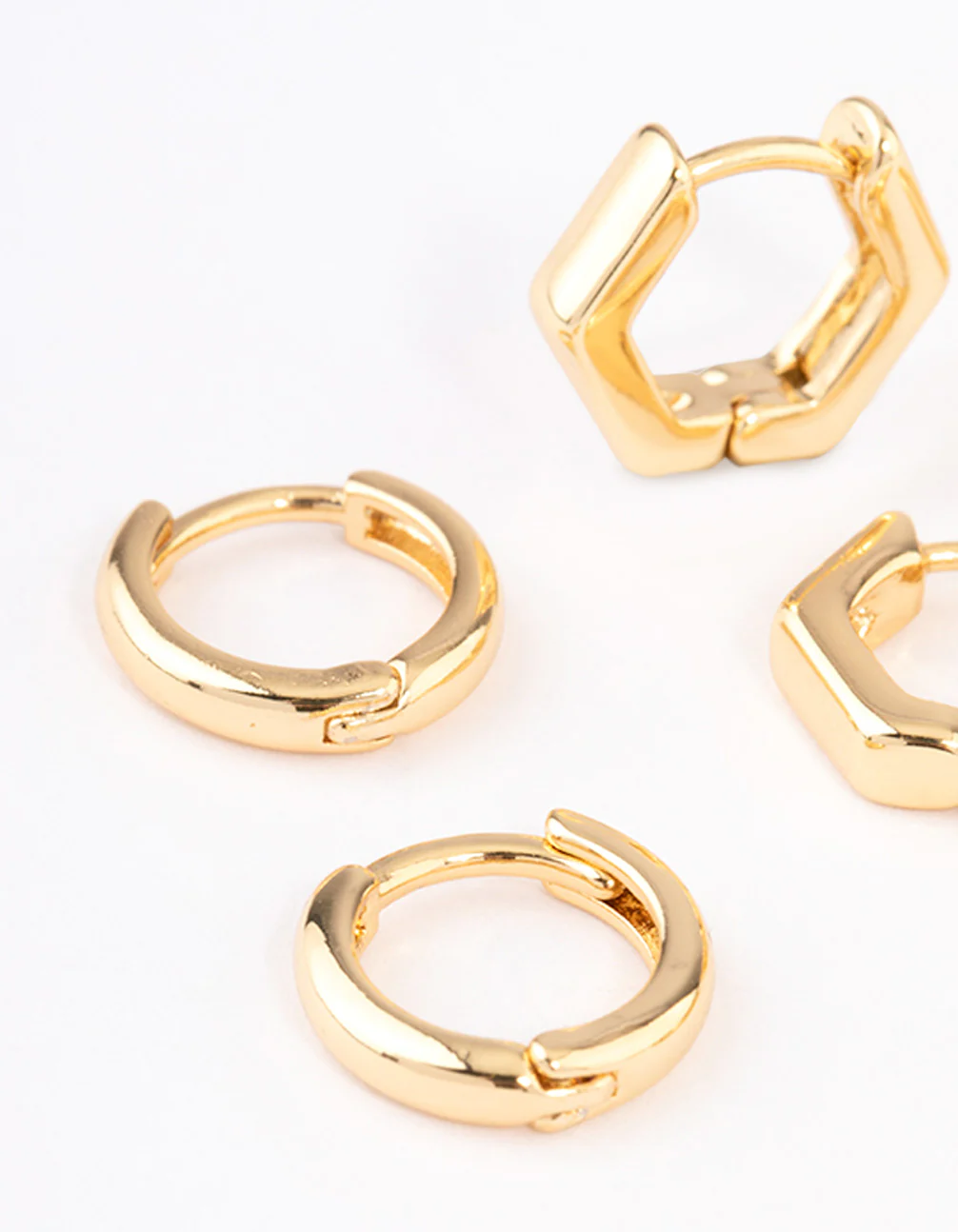 Gold Plated Brass Hexagon Hoop Earrings Pack - Image 2