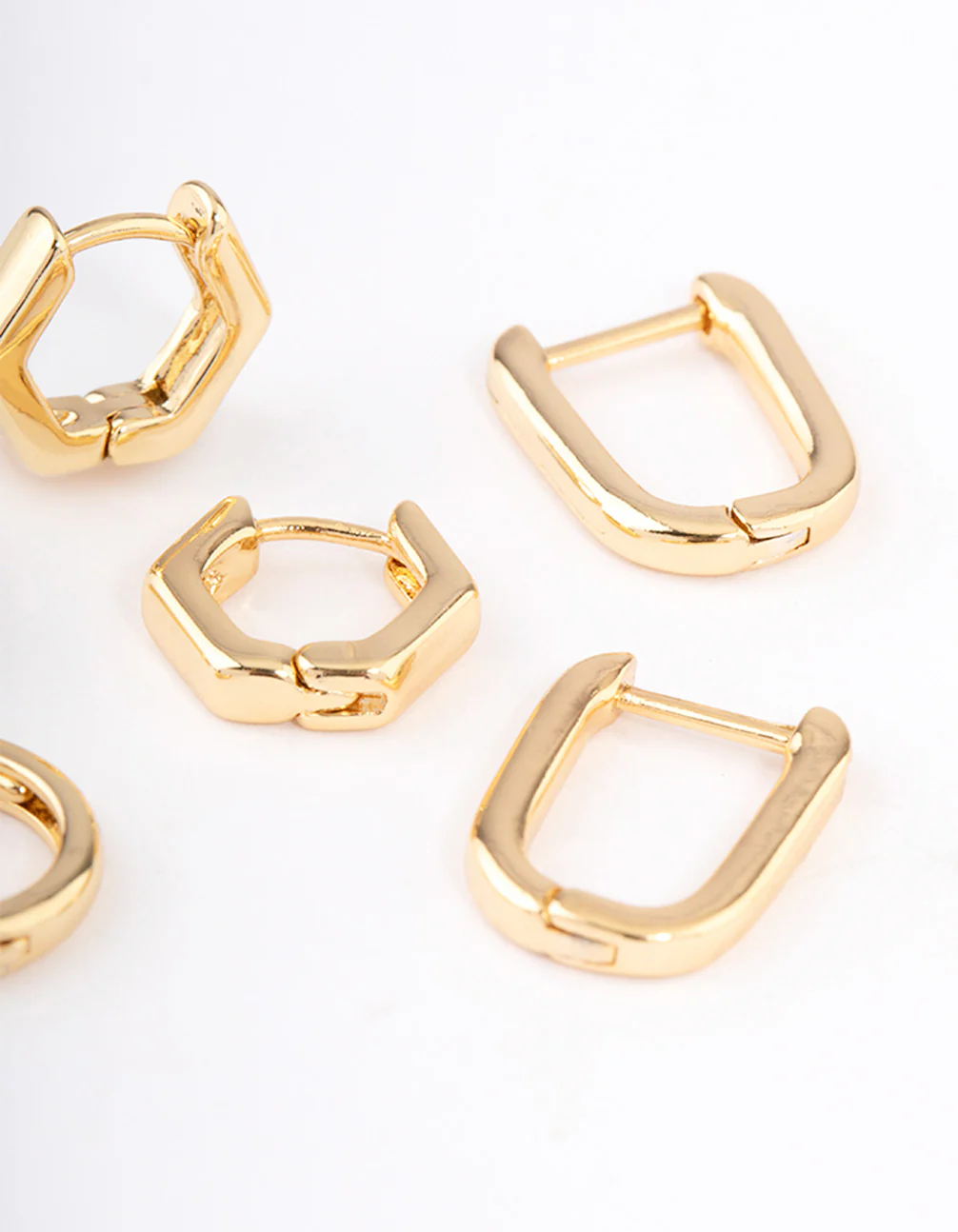 Gold Plated Brass Hexagon Hoop Earrings Pack - Image 3
