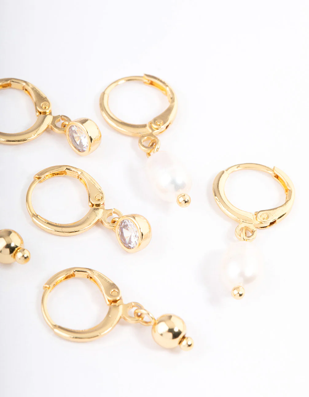 Gold Plated Brass Pearl Drop Earrings Pack - Image 3