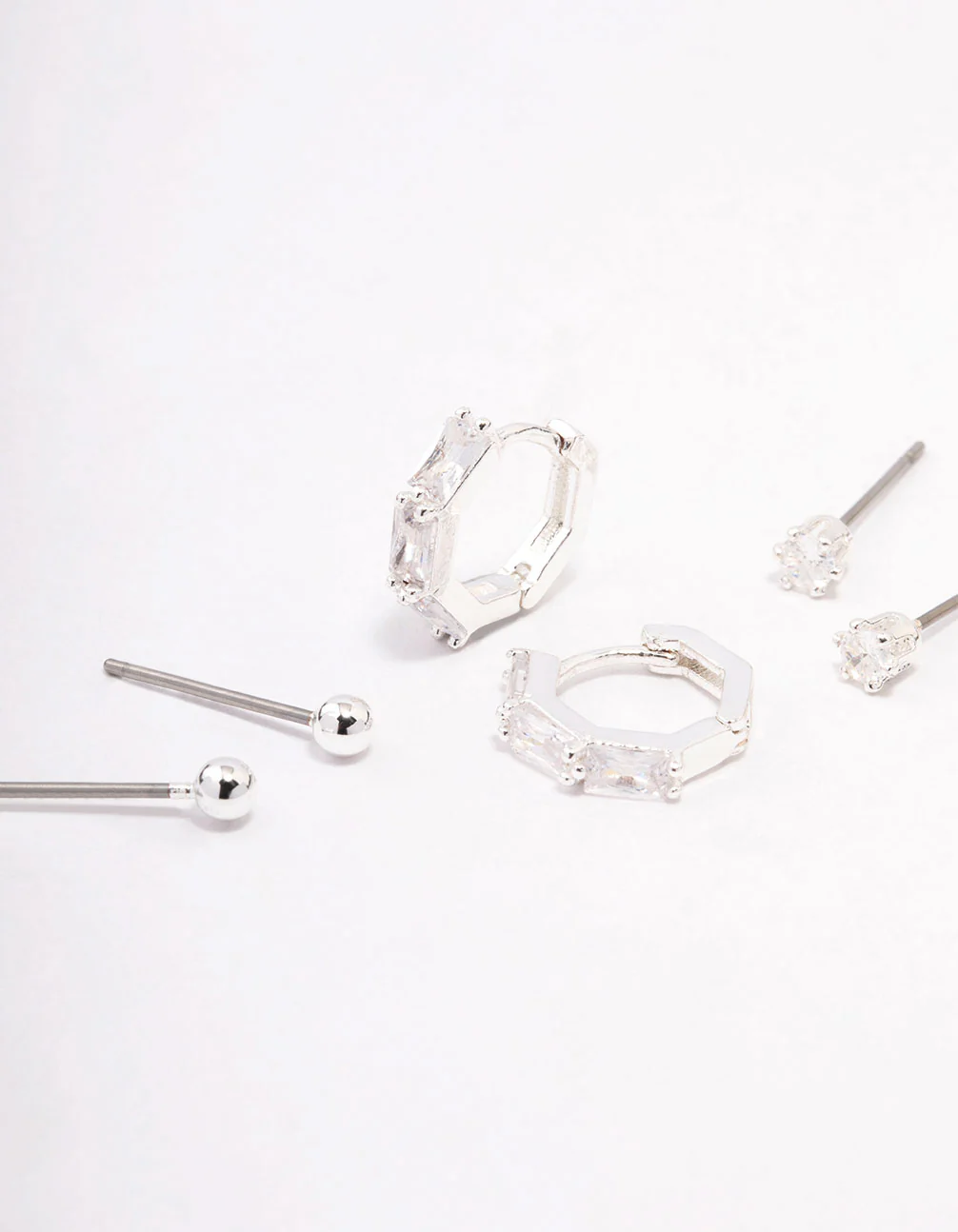 Silver Plated Brass  Baguette Huggie Earring 3-Pack - Image 2