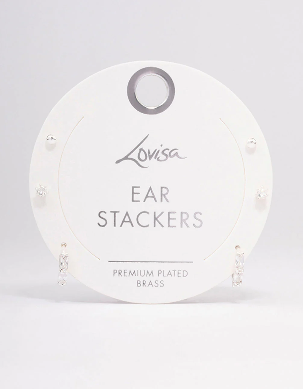Silver Plated Brass  Baguette Huggie Earring 3-Pack - Image 3