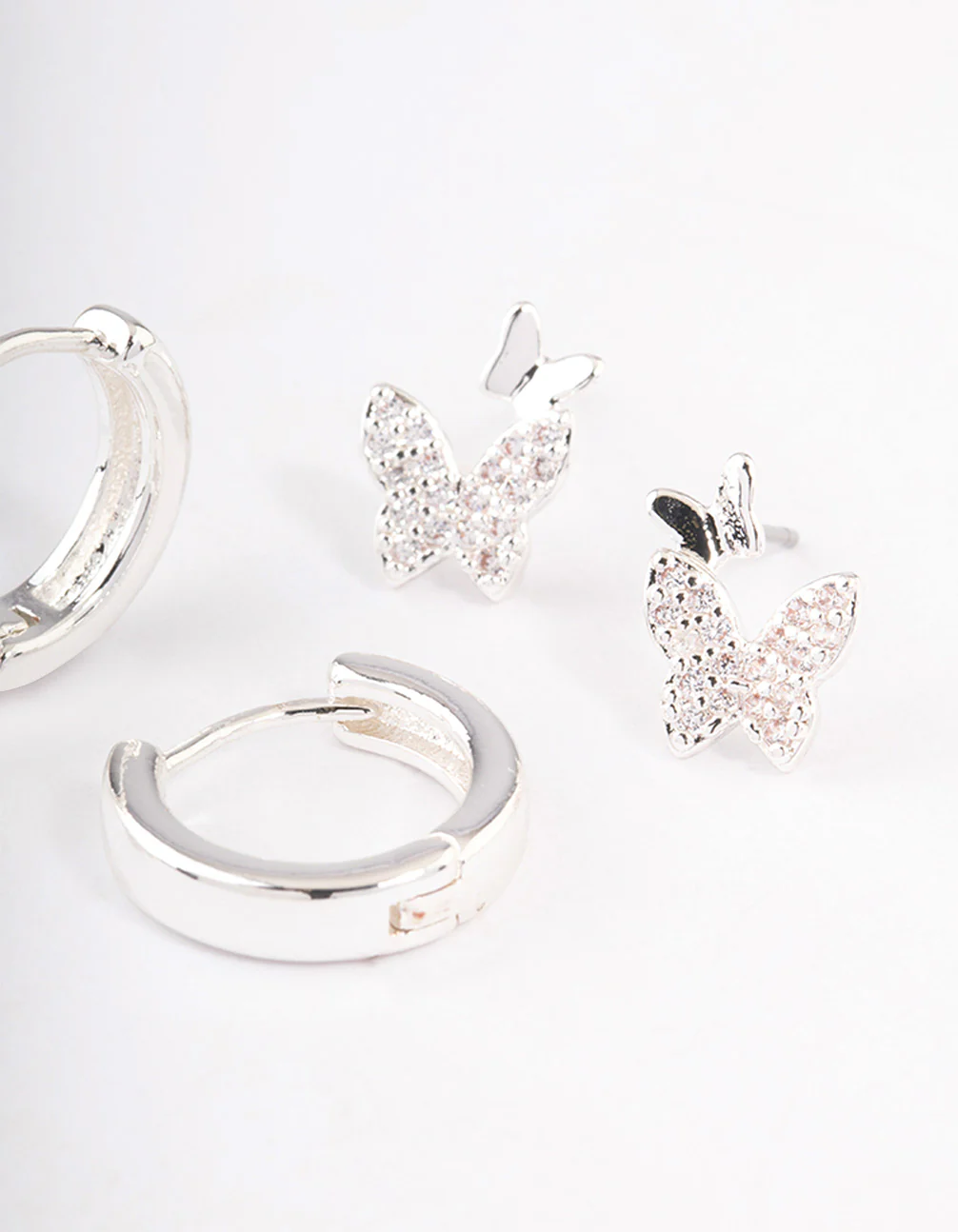 Silver Plated Brass  Cubic Zirconia Double Butterfly Earring Pack - Image 3
