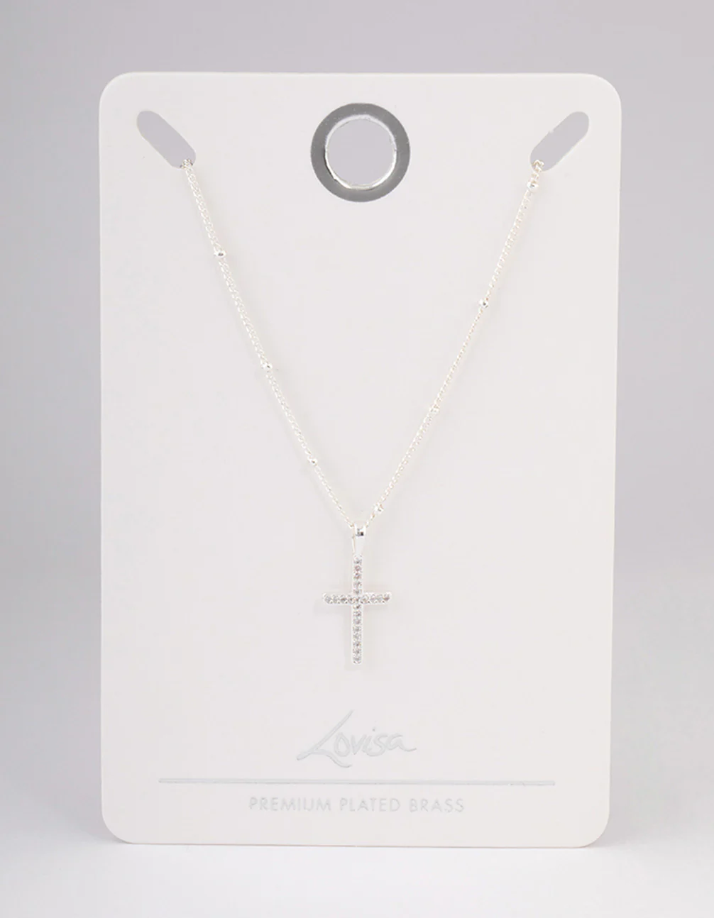 Silver Plated Brass Cubic Zirconia Pave Cross Necklace - Image 3