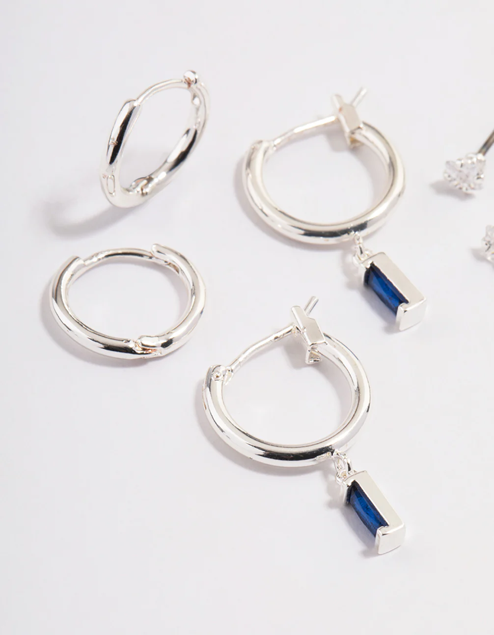 Silver Plated Brass  Cubic Zirconia Sapphire Cut Huggie Earrings 6-Pack - Image 6