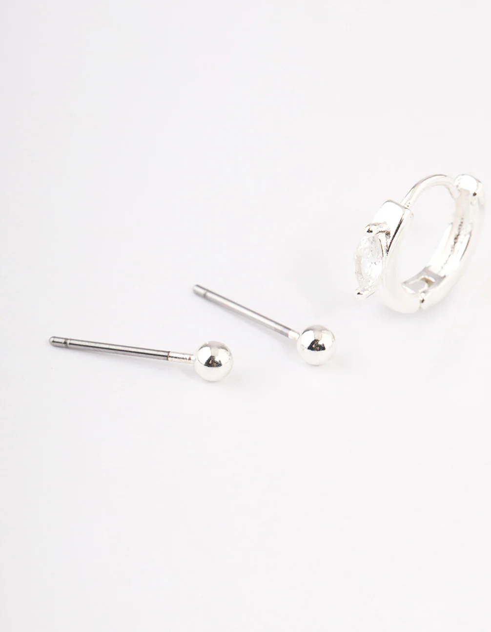 Silver Plated Brass  Cubic Zirconia Statement Huggie Earrings Pack - Image 2