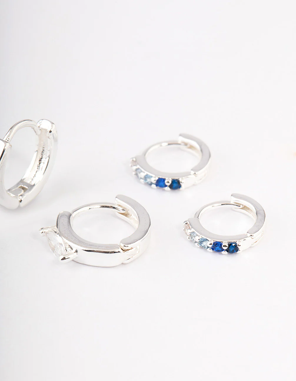 Silver Plated Brass  Cubic Zirconia Statement Huggie Earrings Pack - Image 3
