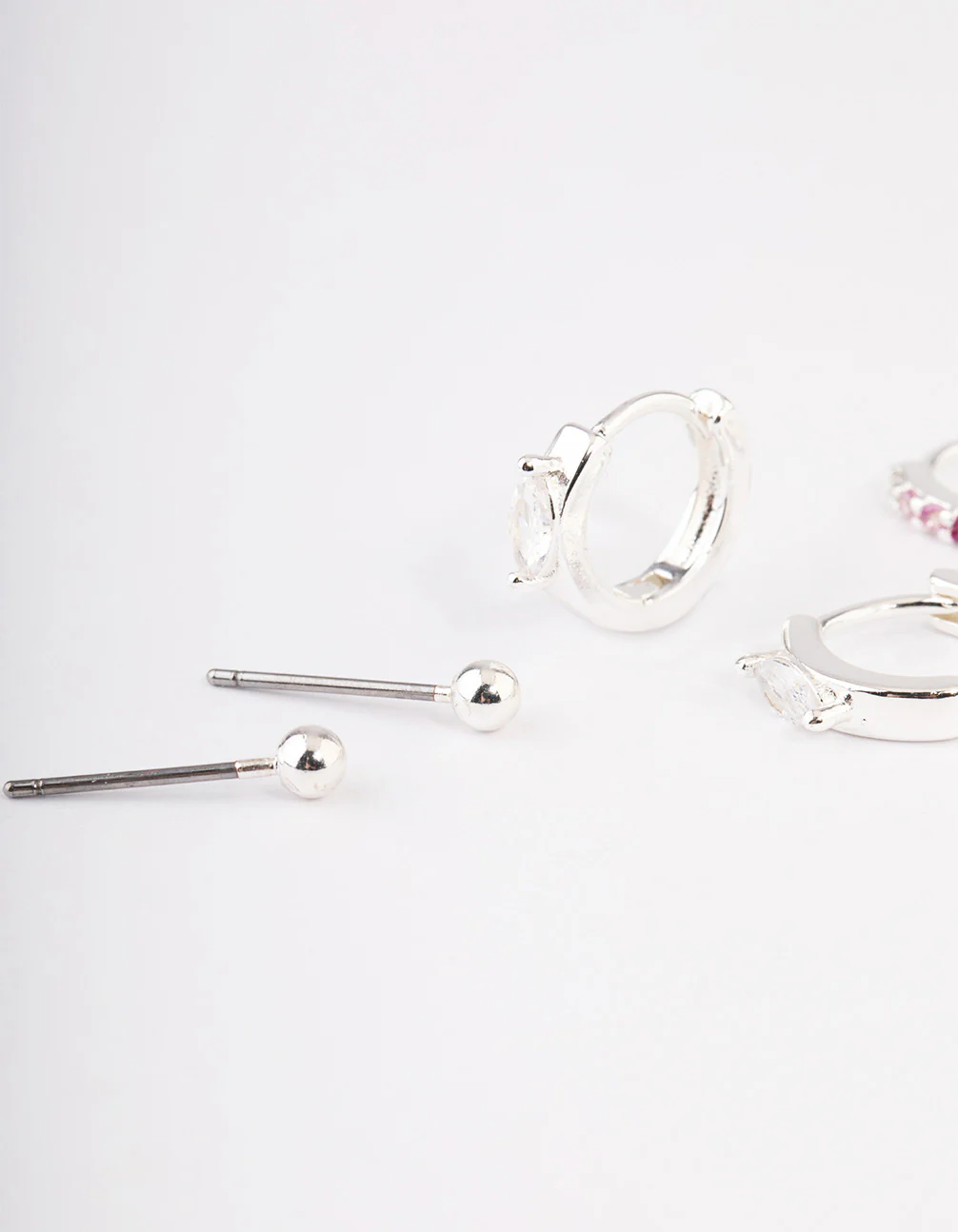 Silver Plated Cubic Zirconia Statement Huggie Earrings Pack - Image 2