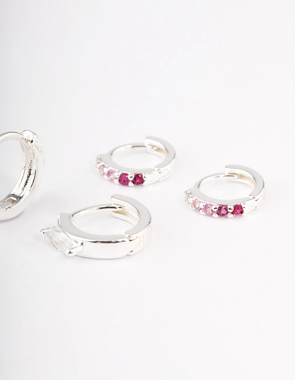 Silver Plated Cubic Zirconia Statement Huggie Earrings Pack - Image 3