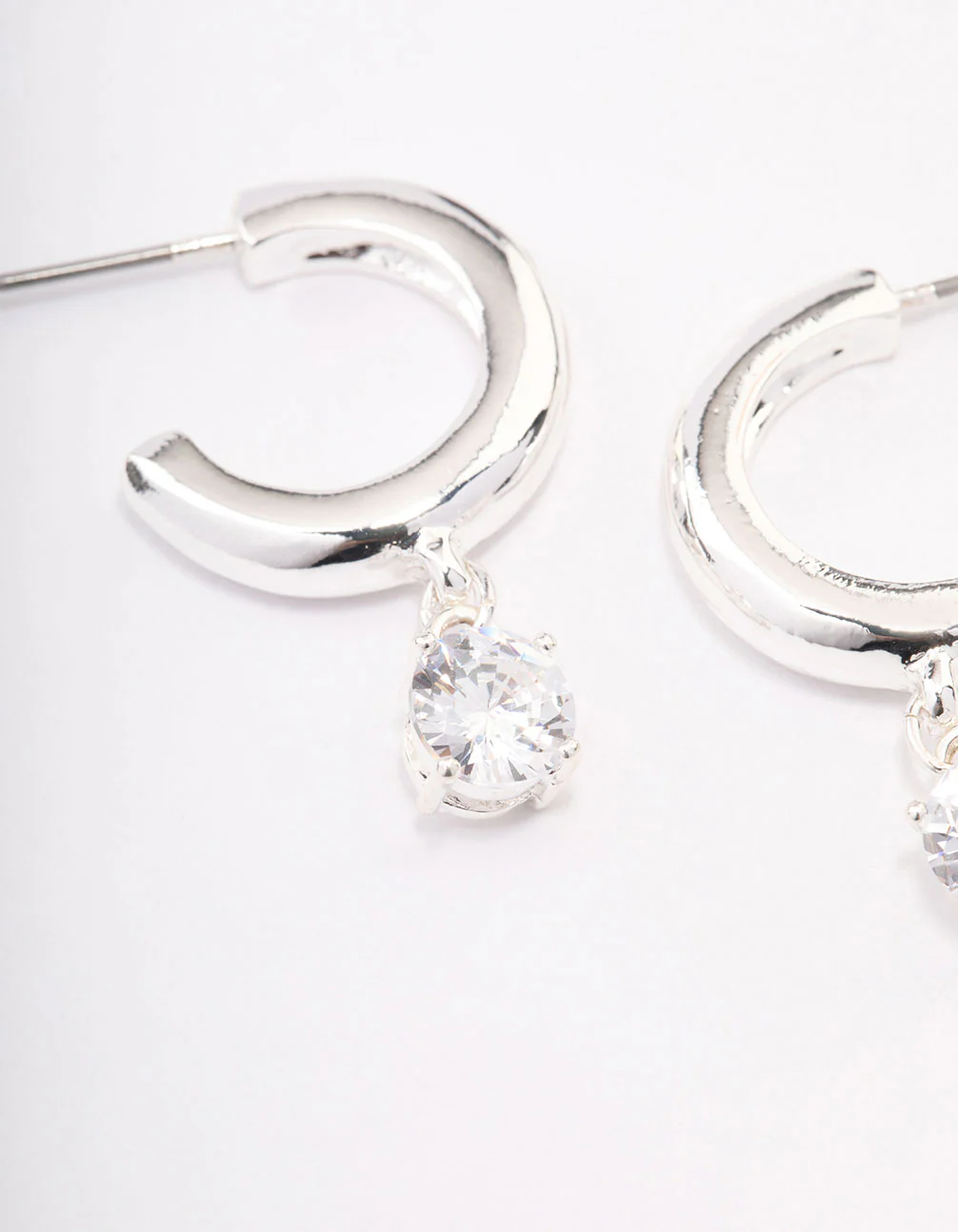 Silver Plated Brass  Cubic Zirconia Hoop Earrings - Image 2