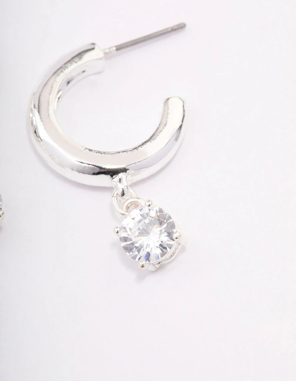 Silver Plated Brass  Cubic Zirconia Hoop Earrings - Image 3