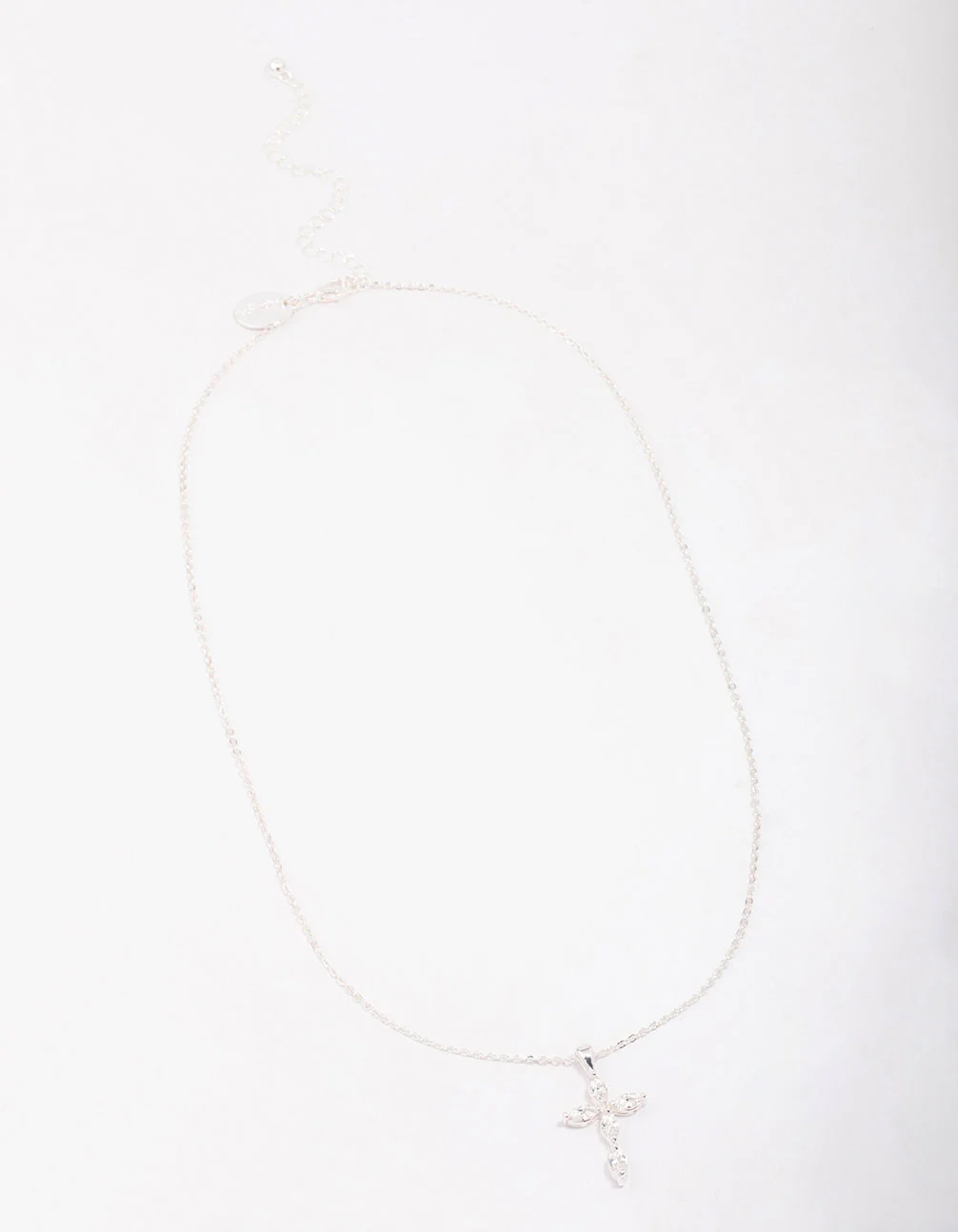 Silver Plated Brass Large Marquise Cross Pendant Necklace - Image 2