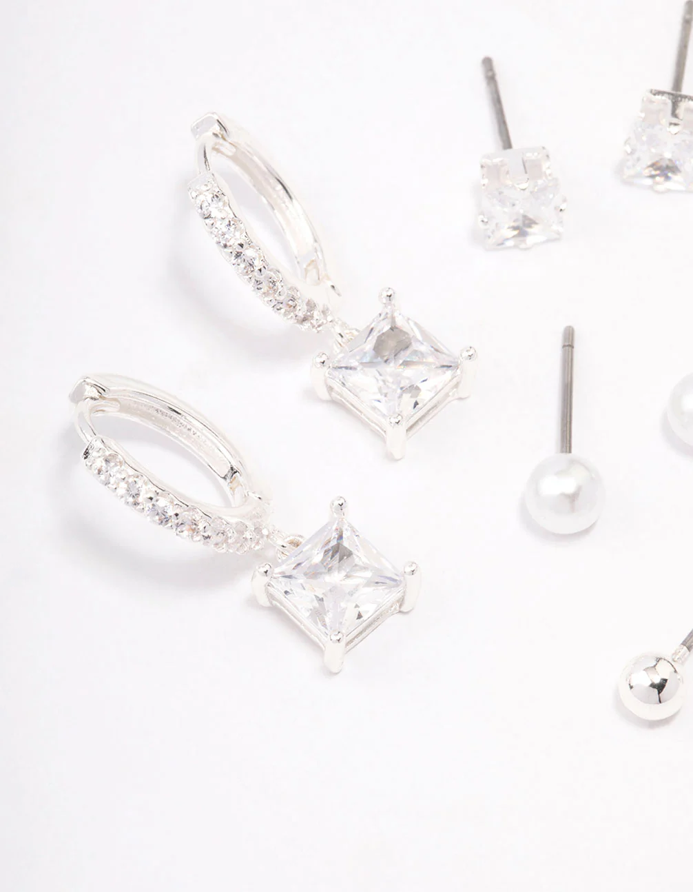 Silver Plated Brass  Princess Huggie Earring 4-Pack - Image 2