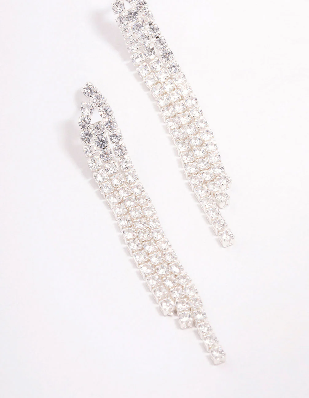 Silver Plated Brass  Triangular Cubic Zirconia Cup Chain Drop Earrings - Image 2