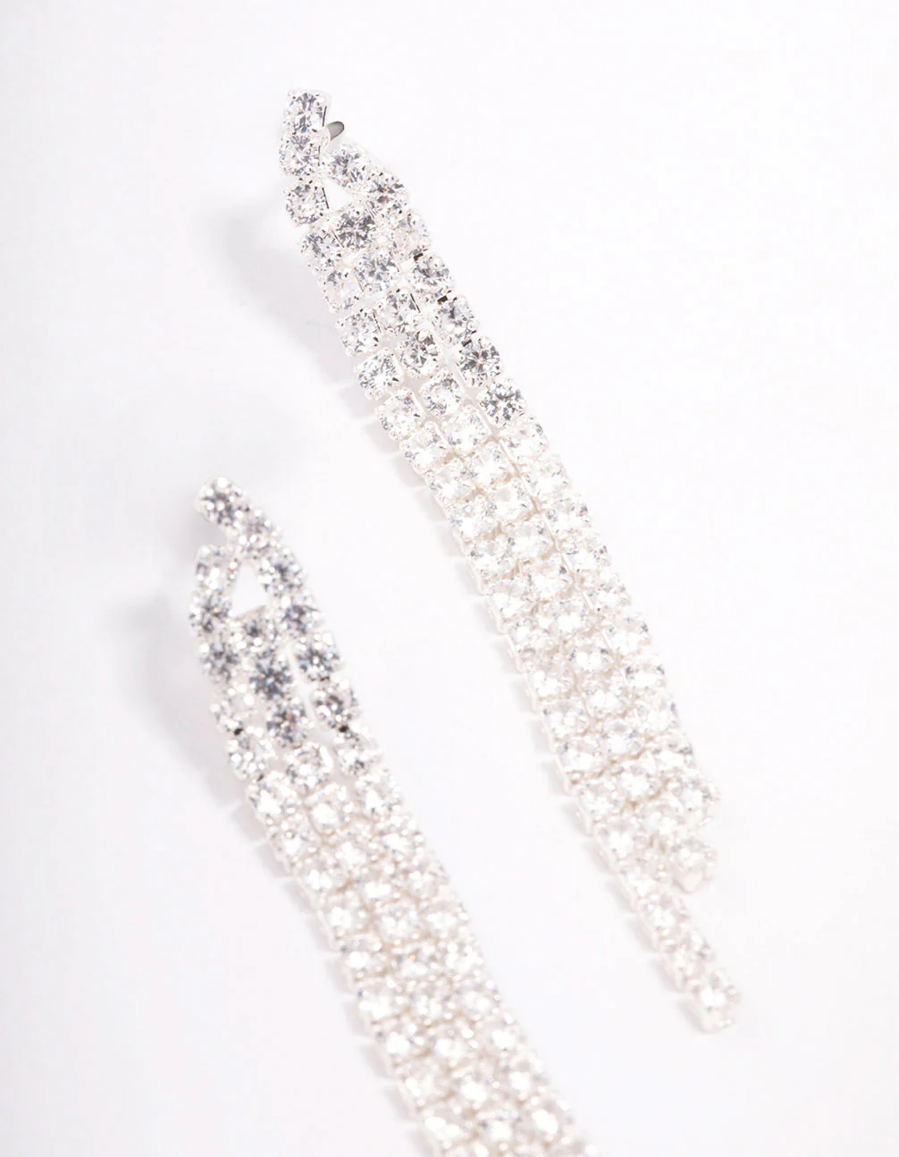 Silver Plated Brass  Triangular Cubic Zirconia Cup Chain Drop Earrings - Image 3