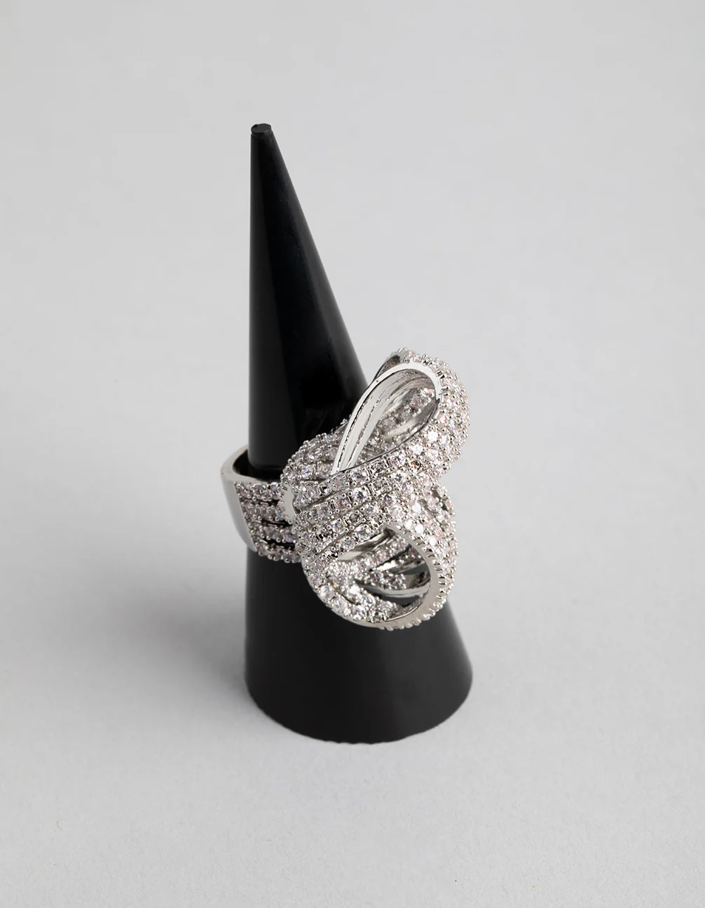 Silver Cubic Zirconia Cup Chain Knot Ring - Image 2