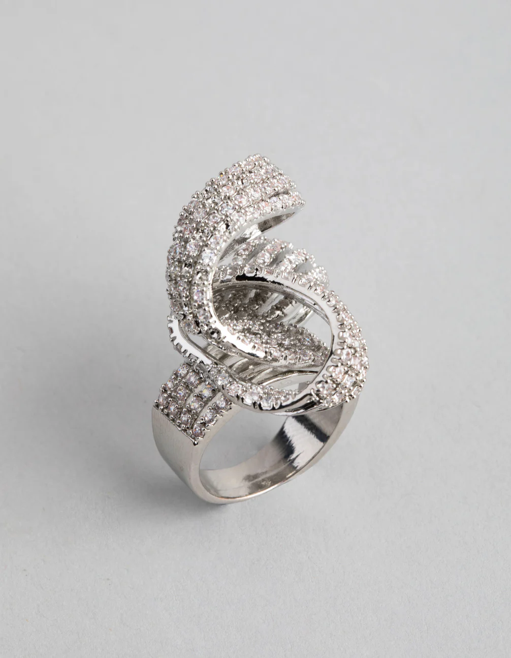 Silver Cubic Zirconia Cup Chain Knot Ring - Image 3