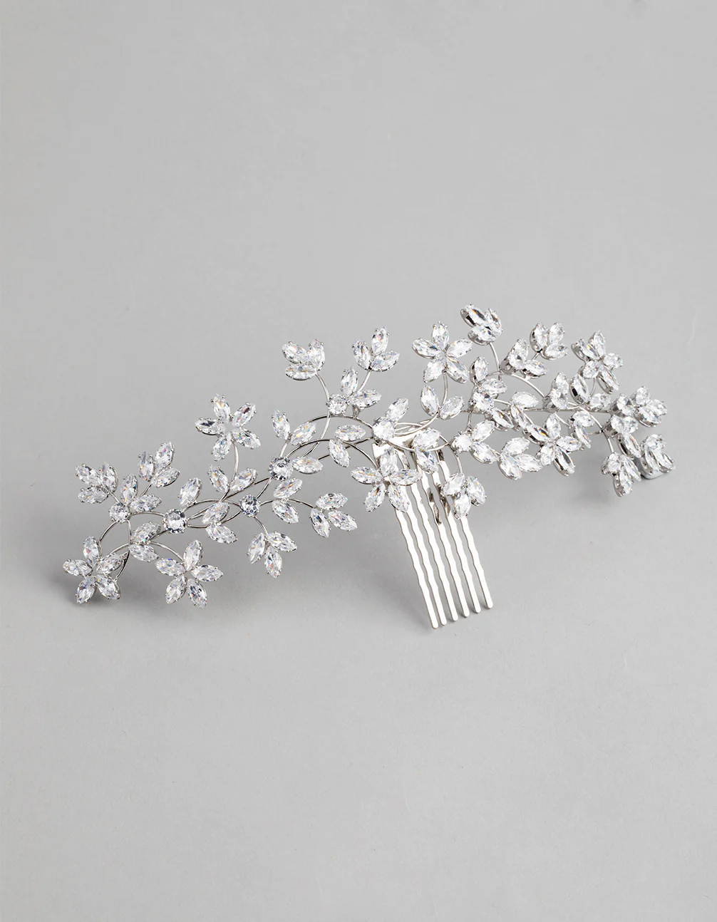 Rhodium Cubic Zirconia Flower Garden Comb