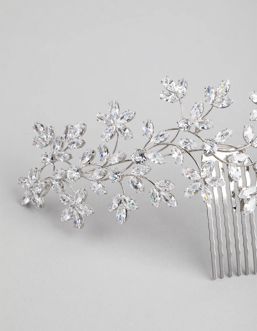 Rhodium Cubic Zirconia Flower Garden Comb - Image 2
