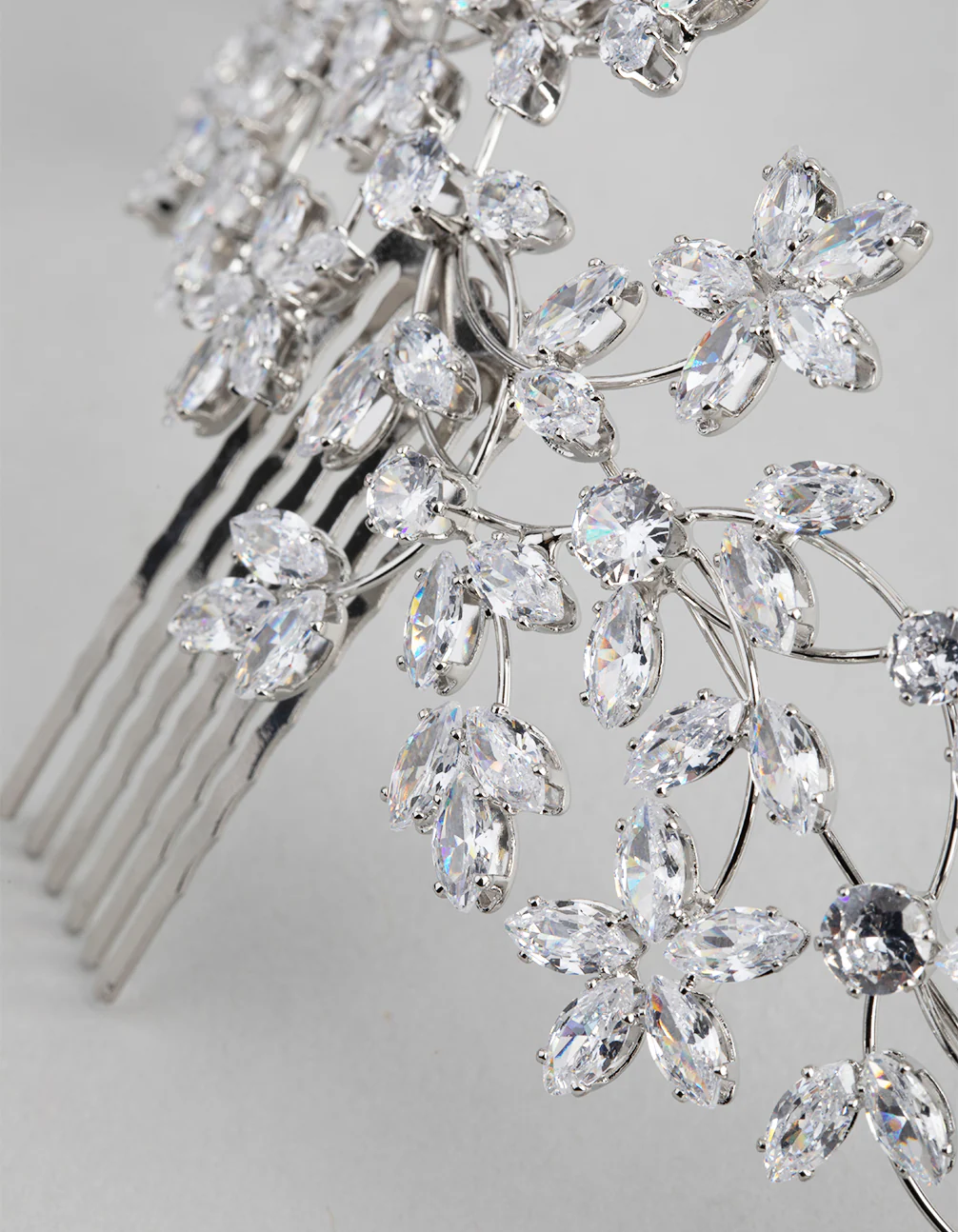 Rhodium Cubic Zirconia Flower Garden Comb - Image 3