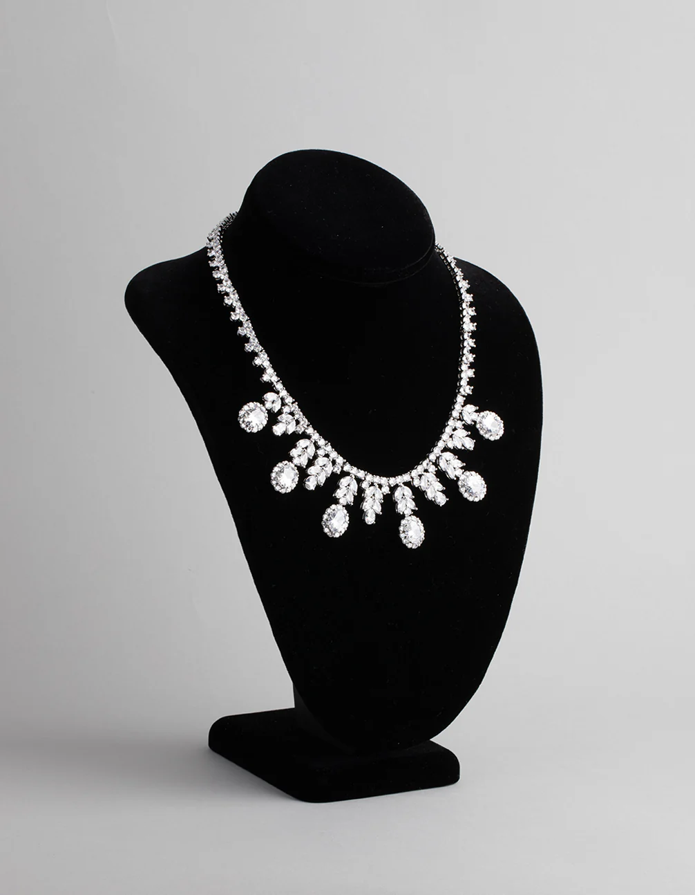 Silver Cubic Zirconia Statement Oval Necklace - Image 2