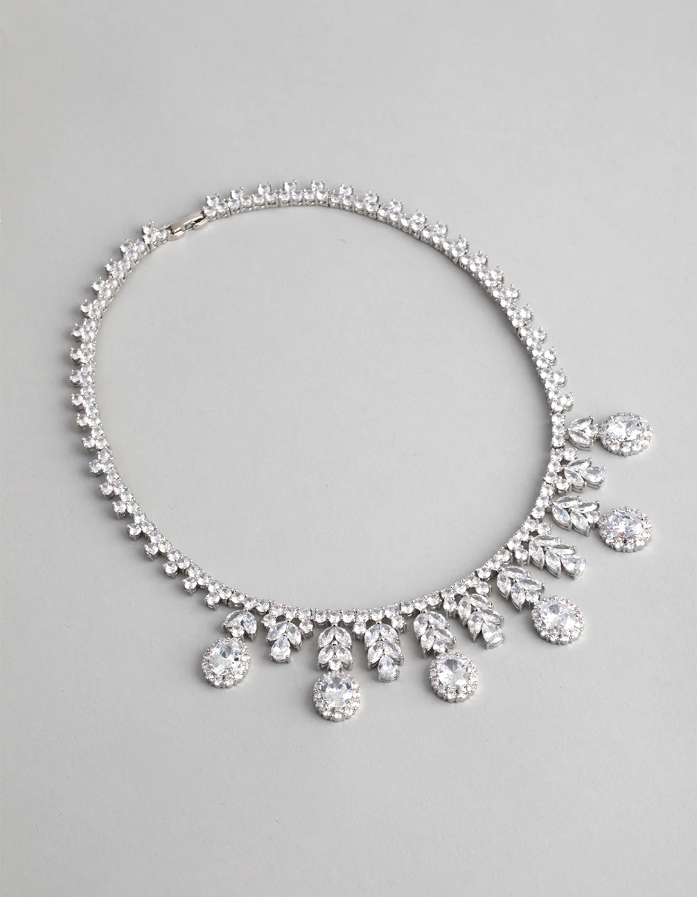 Silver Cubic Zirconia Statement Oval Necklace - Image 4