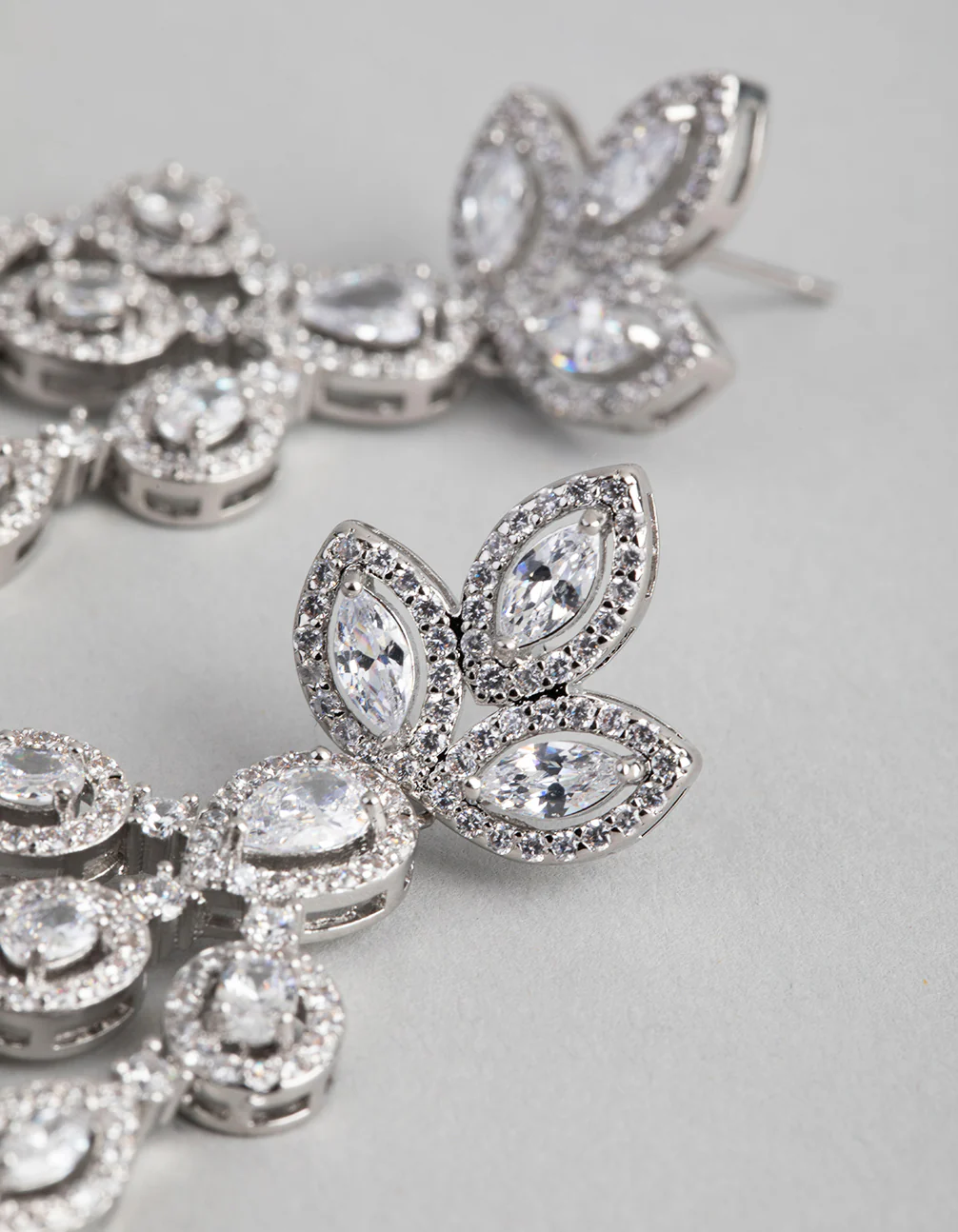 Silver Cubic Zirconia Triple Strand Drop Earrings - Image 3