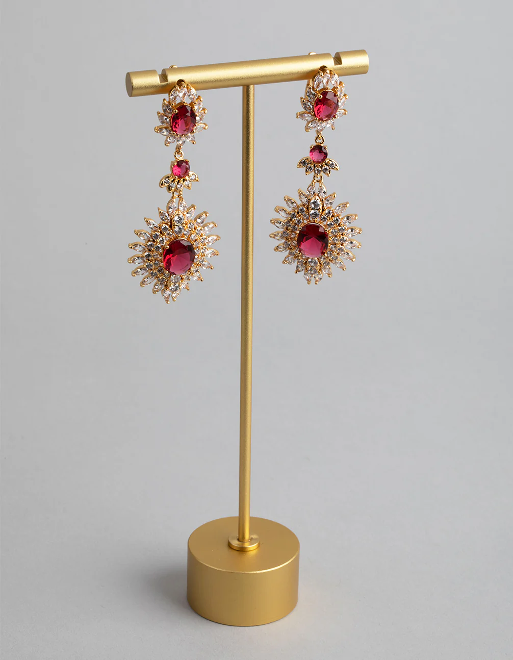 Gold Cubic Zirconia Lotus Drop Earrings - Image 2