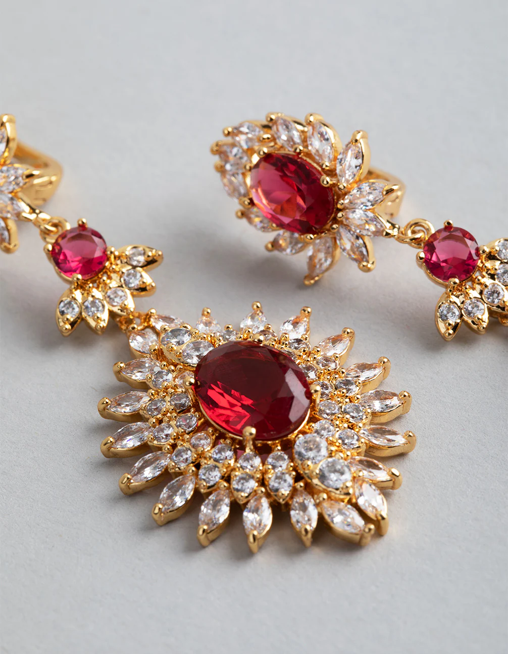 Gold Cubic Zirconia Lotus Drop Earrings - Image 3