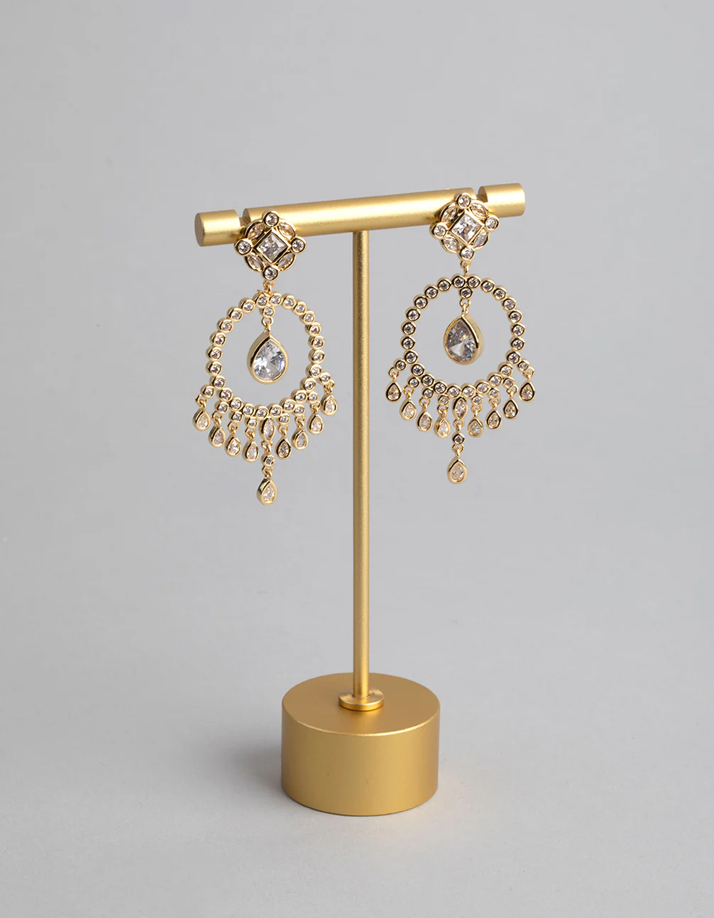 Gold Cubic Zirconia Pear Drop Earrings - Image 2