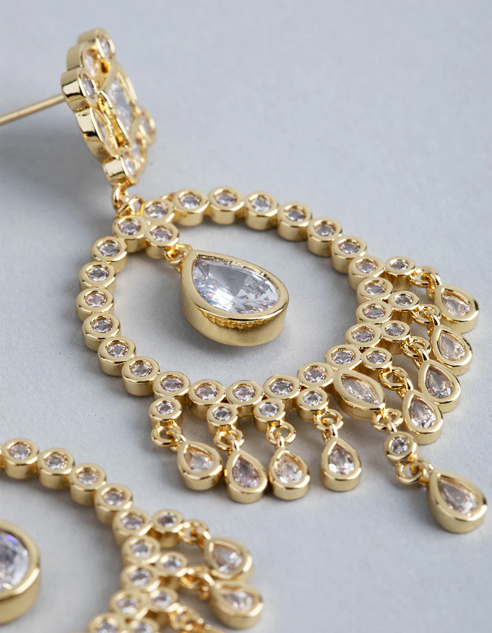 Gold Cubic Zirconia Pear Drop Earrings - Image 3