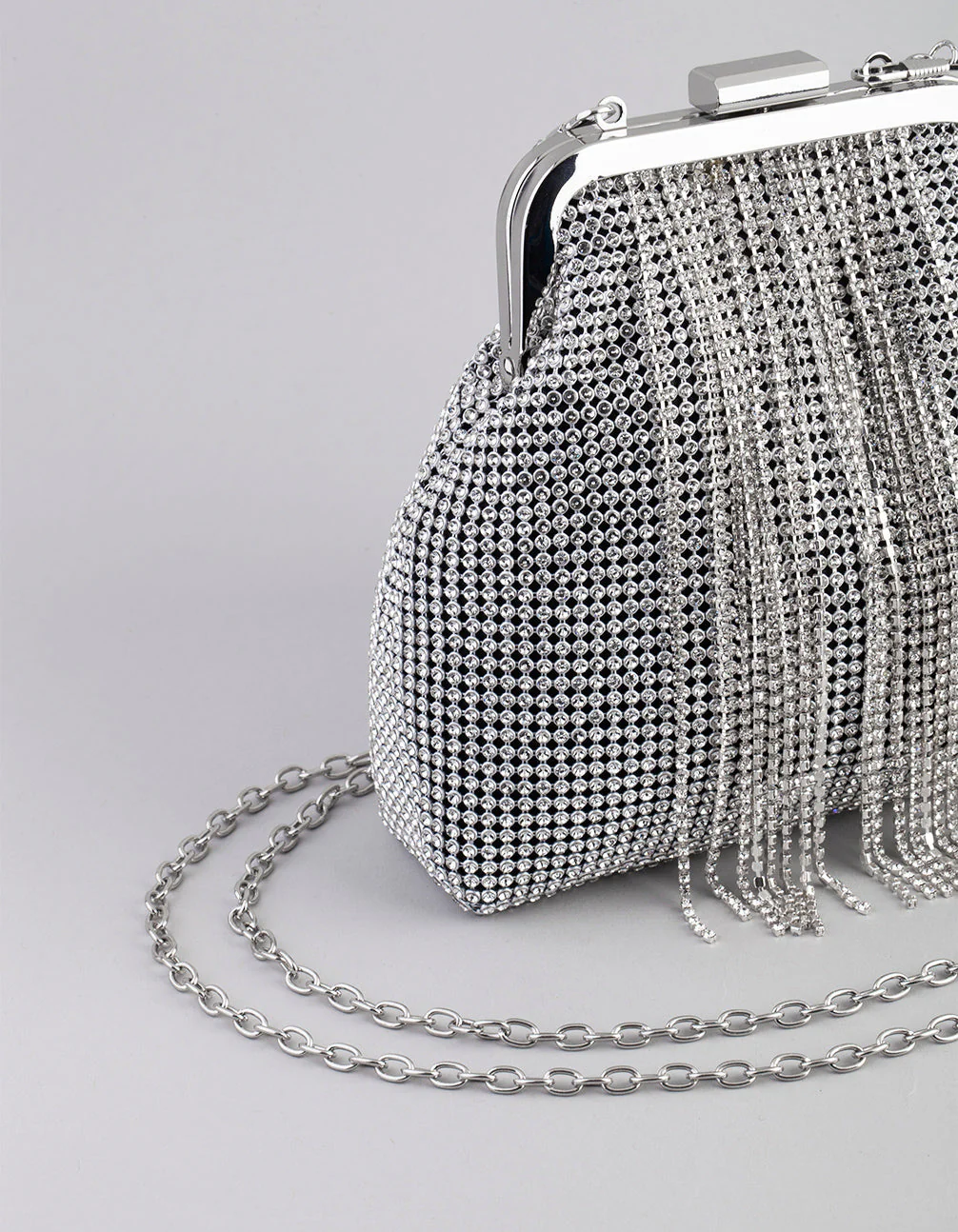 Silver Diamante Chain Fringe Purse - Image 2