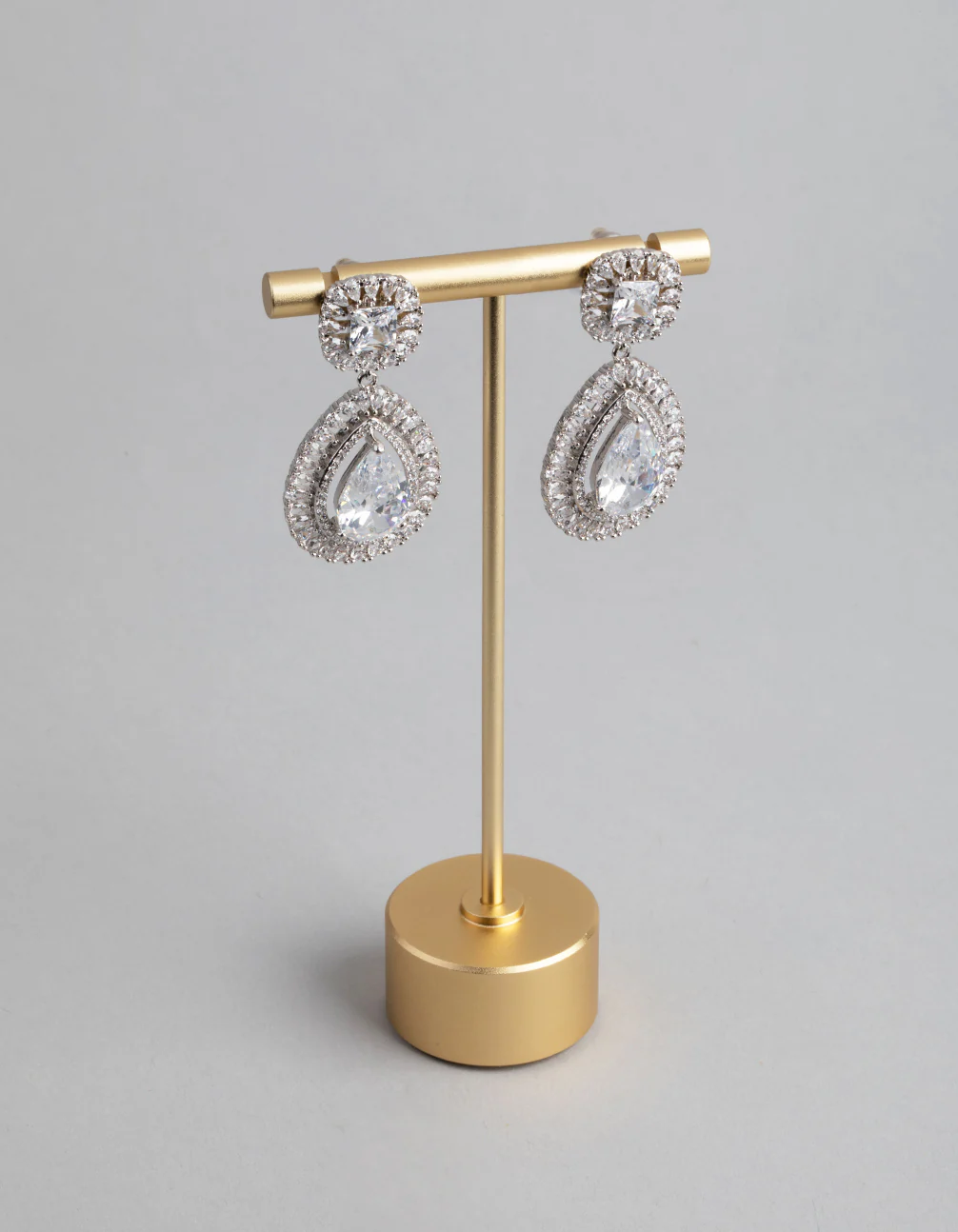 Silver Cubic Zirconia Pear Drop Earrings - Image 2